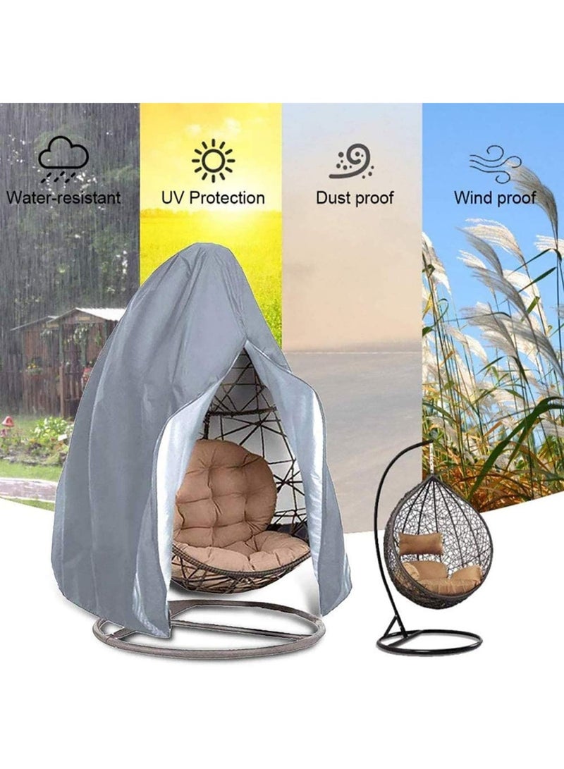 Patio Hanging Egg Chair Cover, Double 210D Fabric Oxford Waterproof Swinging Chair Cover, Veranda Patio Cocoon Egg Chair Garden Furniture Cover with Drawstring (No Chair) (190 x 115cm,Grey) - Image 5